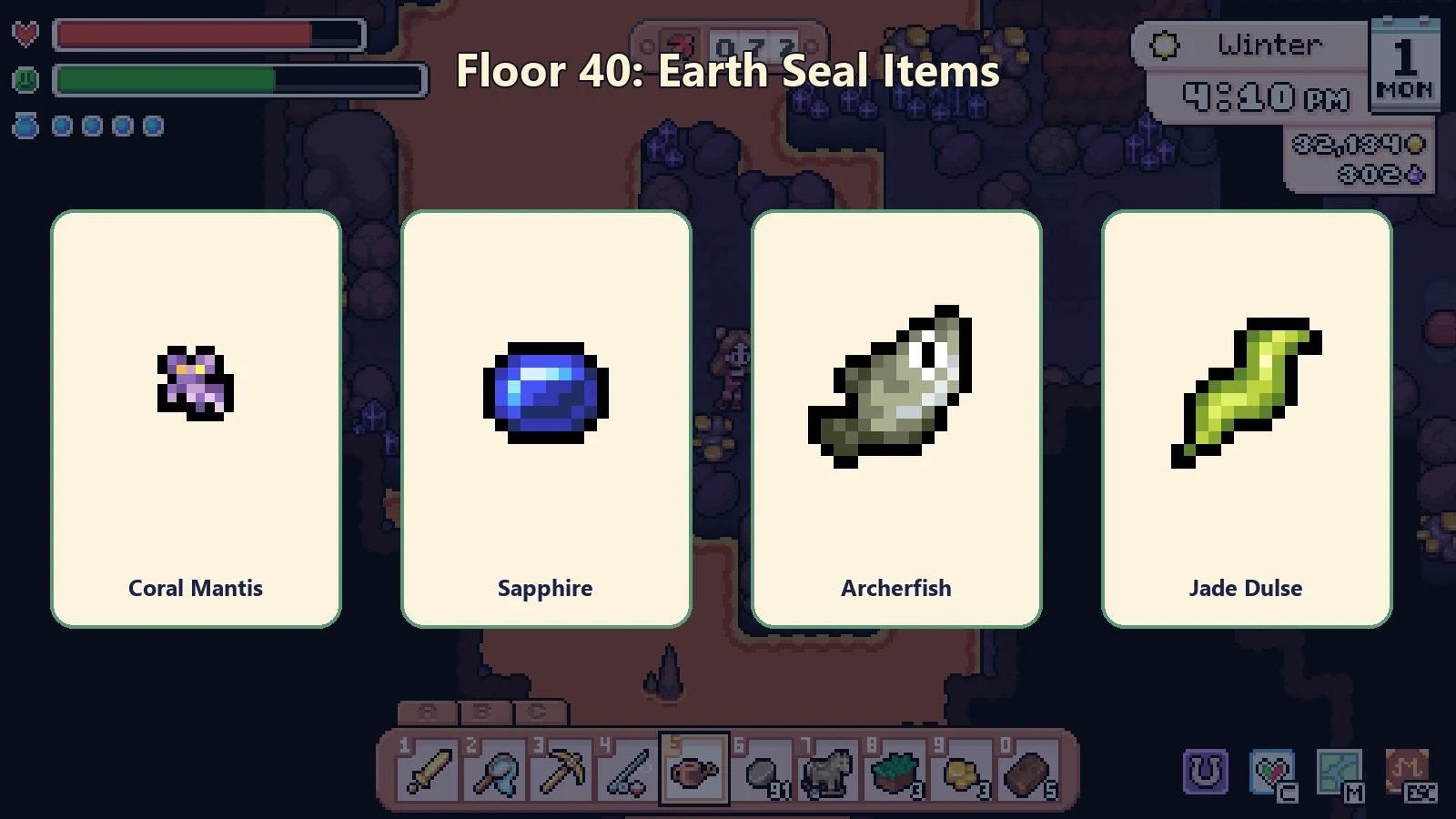 Coral Mantis, Sapphire, Archerfish, and Jade Dulse required at Mine floor 40