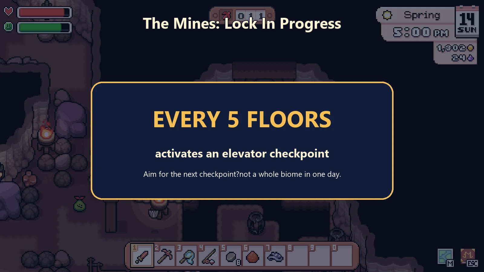 Mine elevator checkpoints occur every five floors in Fields of Mistria