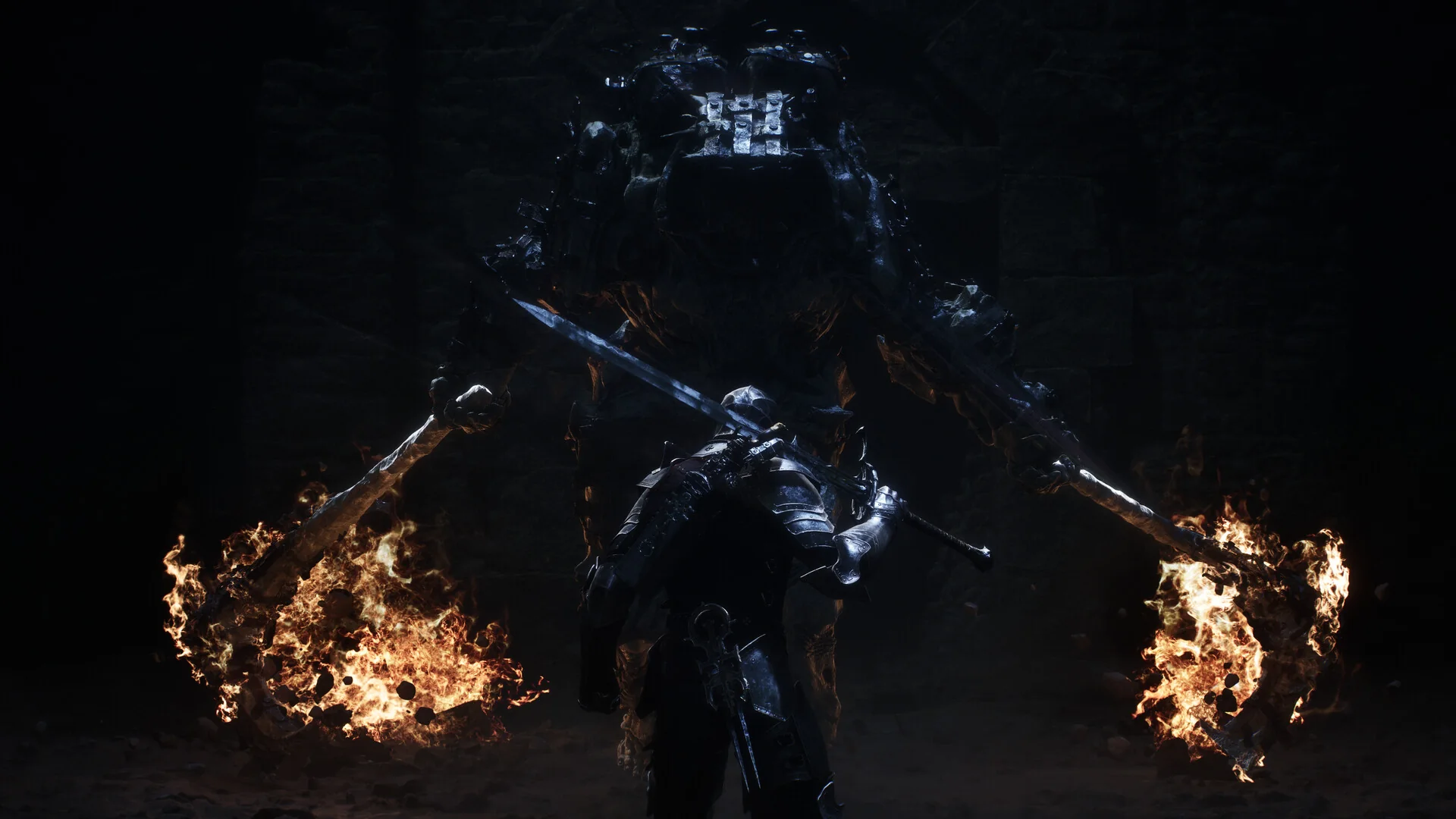 A Shell using a fiery sidearm attack in Mortal Shell II