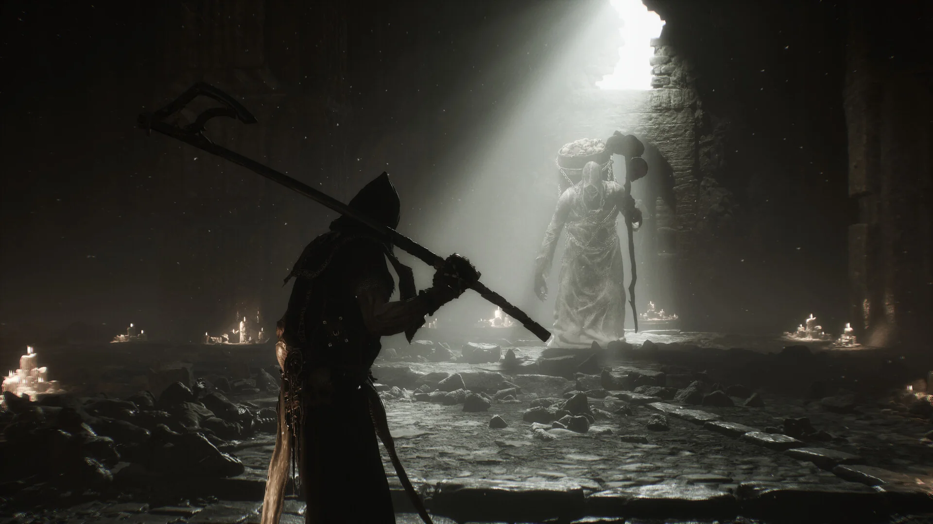 A Shell facing a spectral enemy in Mortal Shell II